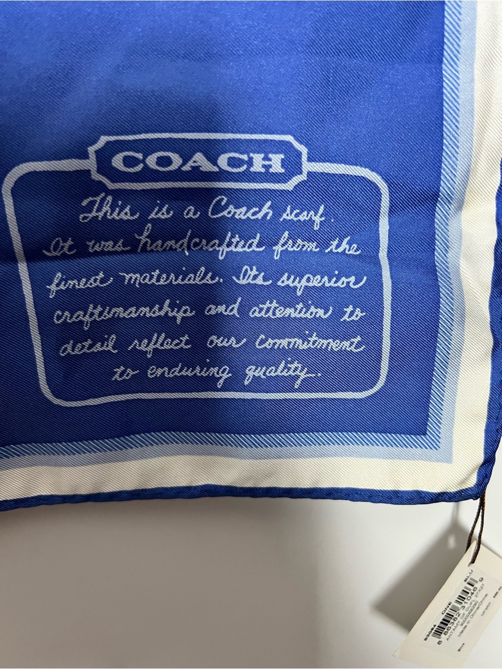 NWT Coach Anatomy of a Duffle Sack Square Silk Scarf Blue & White style 83064 - Picture 3 of 13